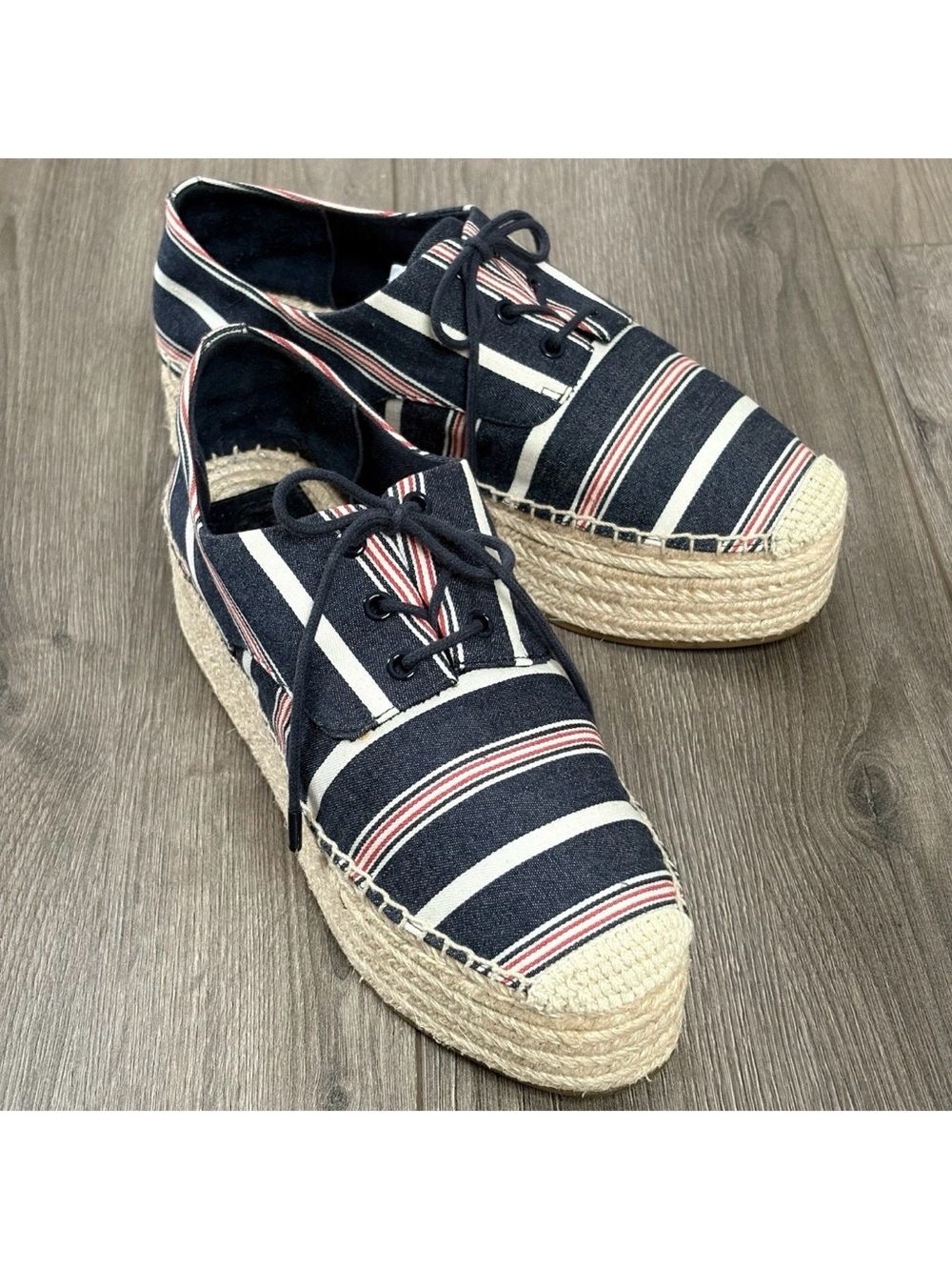 Tory Burch Florence 40mm Platform Espadrilles Oxfords Sz 9 Striped Multi Canvas